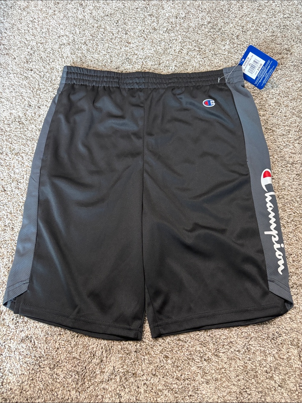 Champion Black Shorts with Gray Side Panels and Script Logo
